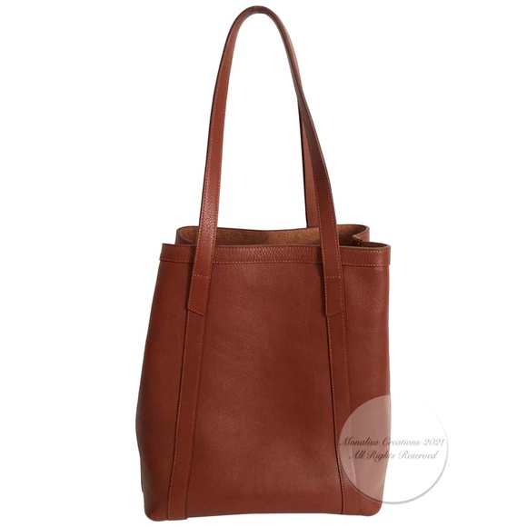 Lotuff Leather Bag Angle Tote Large Shoulder Bag Saddle Tan Leather - Picture 4 of 9